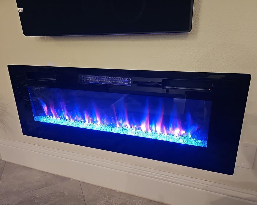 Chimenea Electrica De Calentador Empotrado Pared Remoto Ultrafino 12 Colores 50"