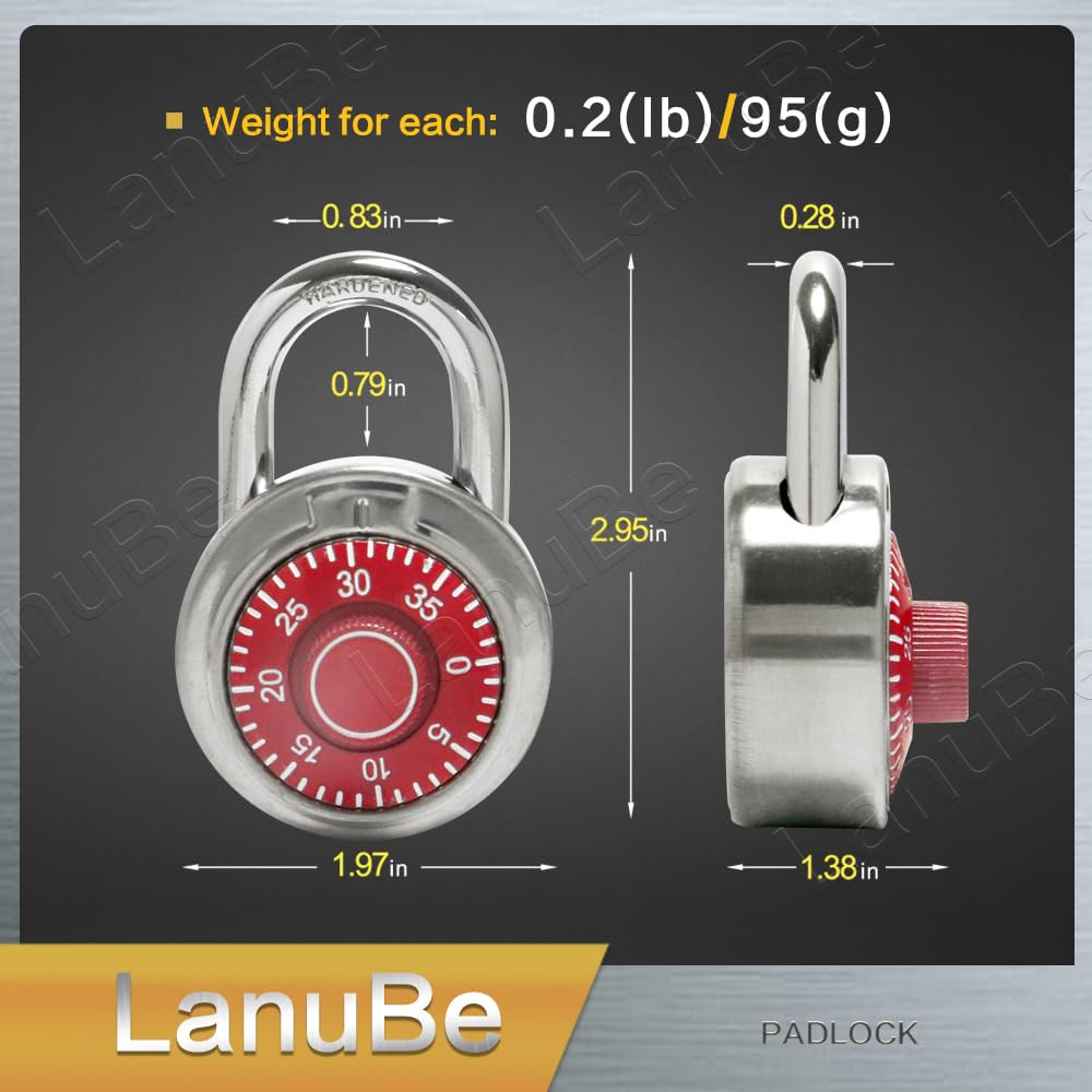 Standard Dial Combination Lock, 2 in. Wide, with Different Combinations, Red ...