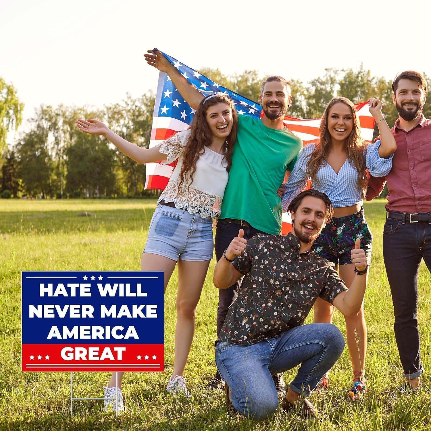 Anti-Trump Double-Sided Yard Sign with Metal Stake - Weatherproof Garden Decor