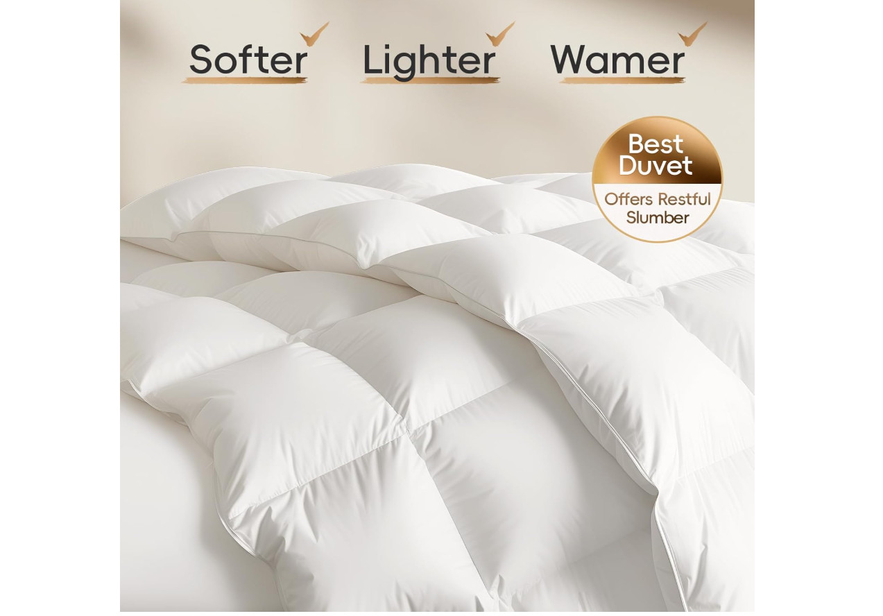 Goose Feather Down Comforter - 900+ Fill Power Medium Queen (Upgraded) White