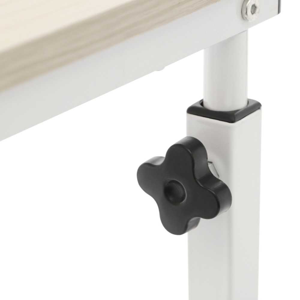 2 Tiers Adjustable Bed Side Table Thickened Mobile Standalone Table w/ Wheels