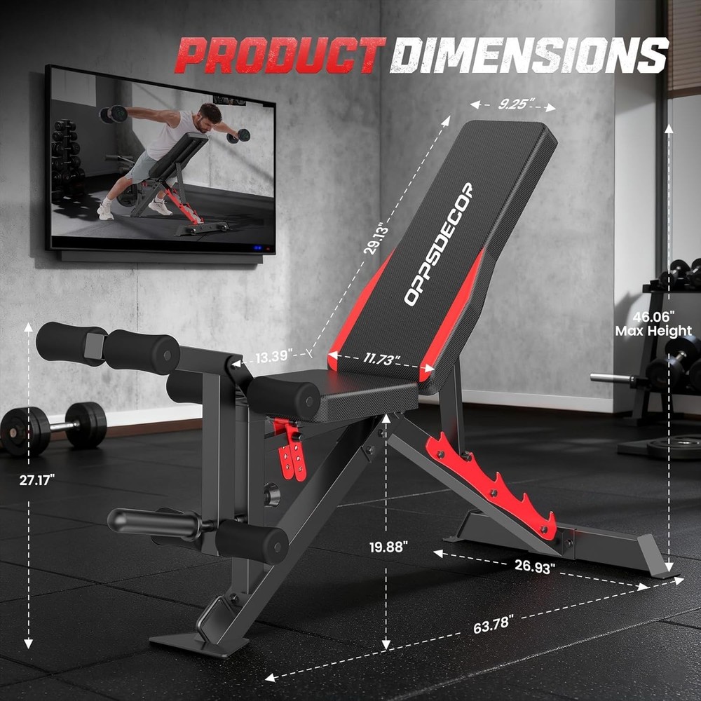 1200LBS Adjustable Foldable Weight Bench for Home Gym Strength Training Workout