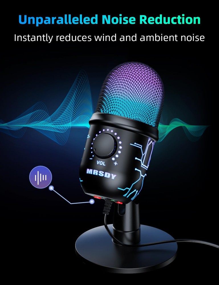 Gaming Microphone, USB Computer Microphone for PC, Mac, PS4/5, Condenser Podc...