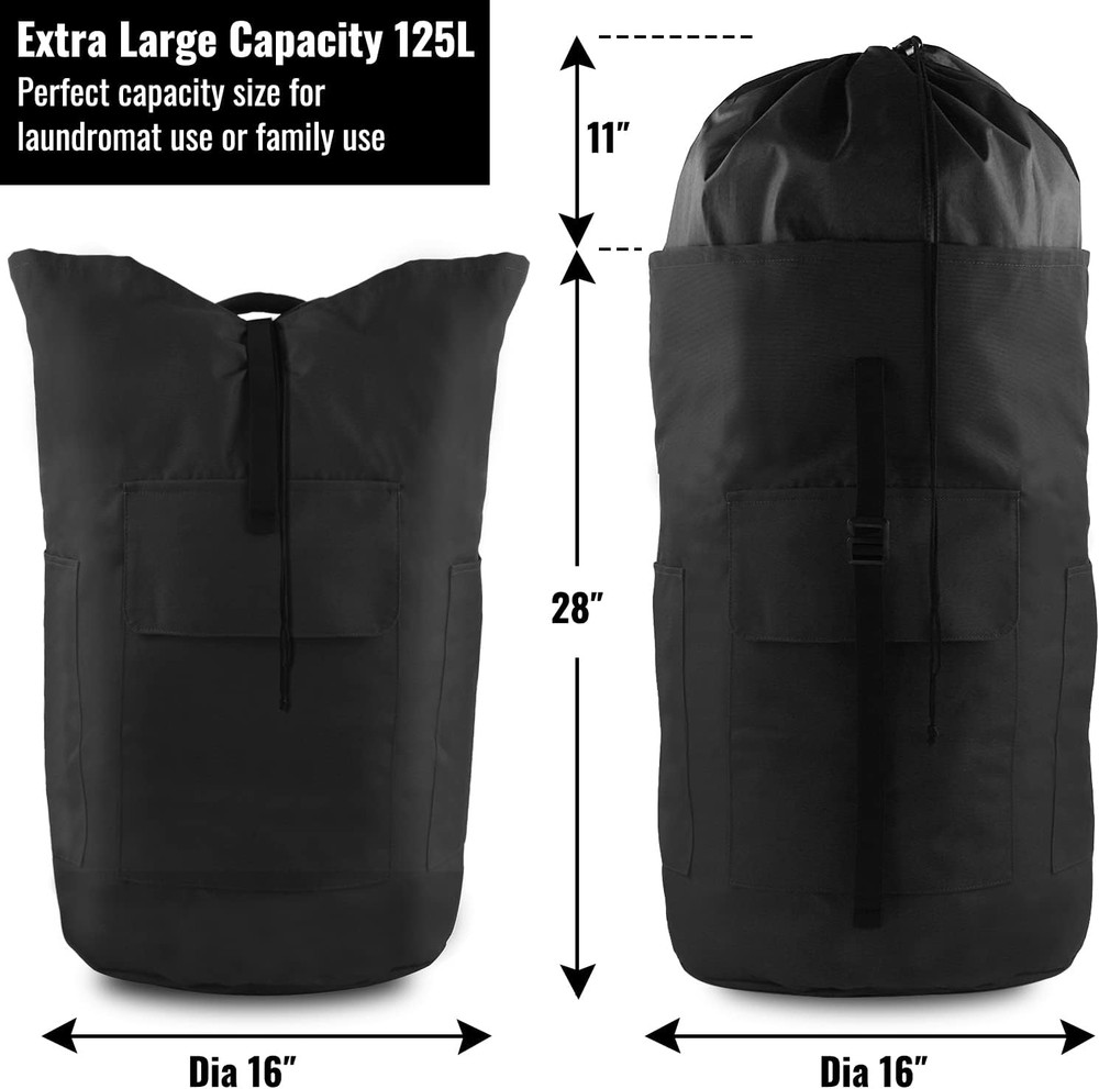Laundry Bag Backpack, 125L Extra Large Laundry Backpack with Shoulder Straps, Ad