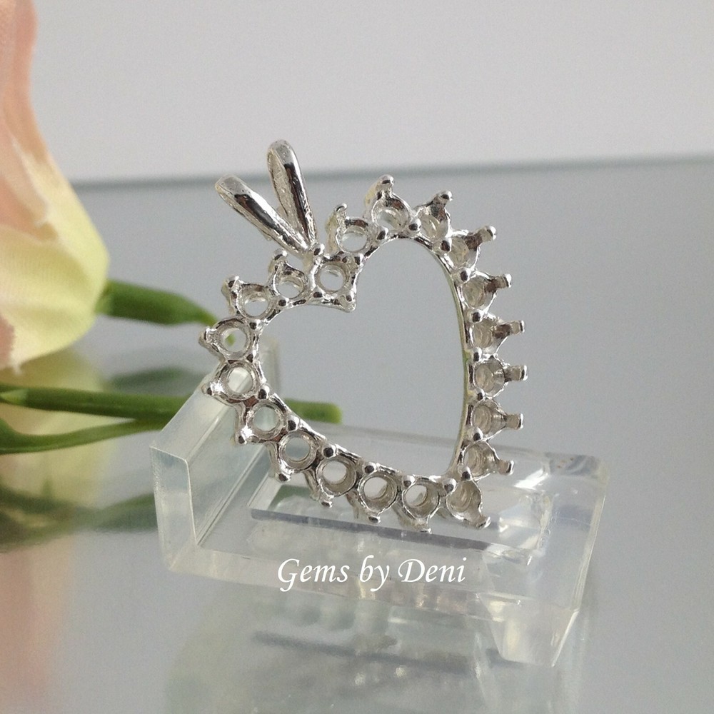 Cluster Heart Pre-Notched Solid Silver Pendant Setting