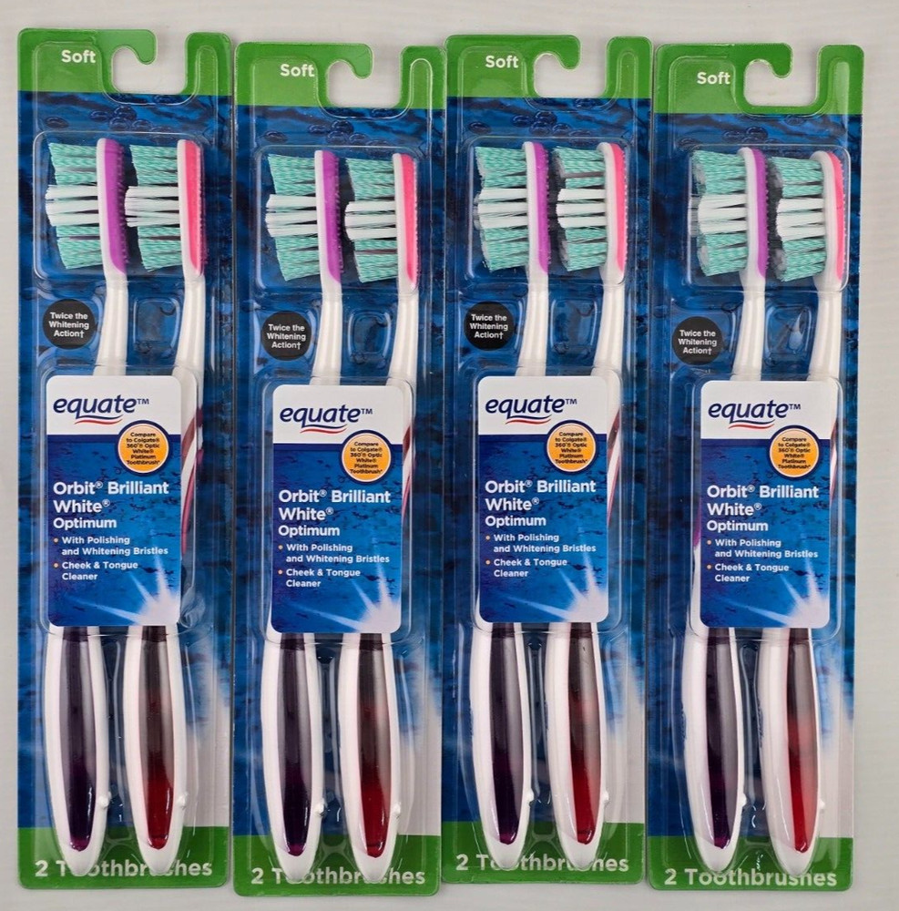 Equate Orbit Brilliant White Optimum Soft Bristle Toothbrush, 4 Pack