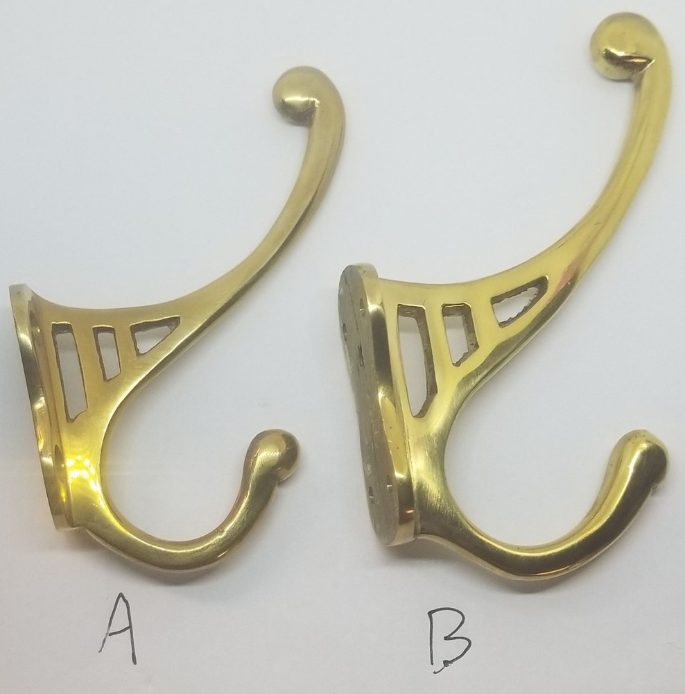 LARGE 5" Plain CAST BRASS Front Mount Coat Hook double rack hat jacket fancy old
