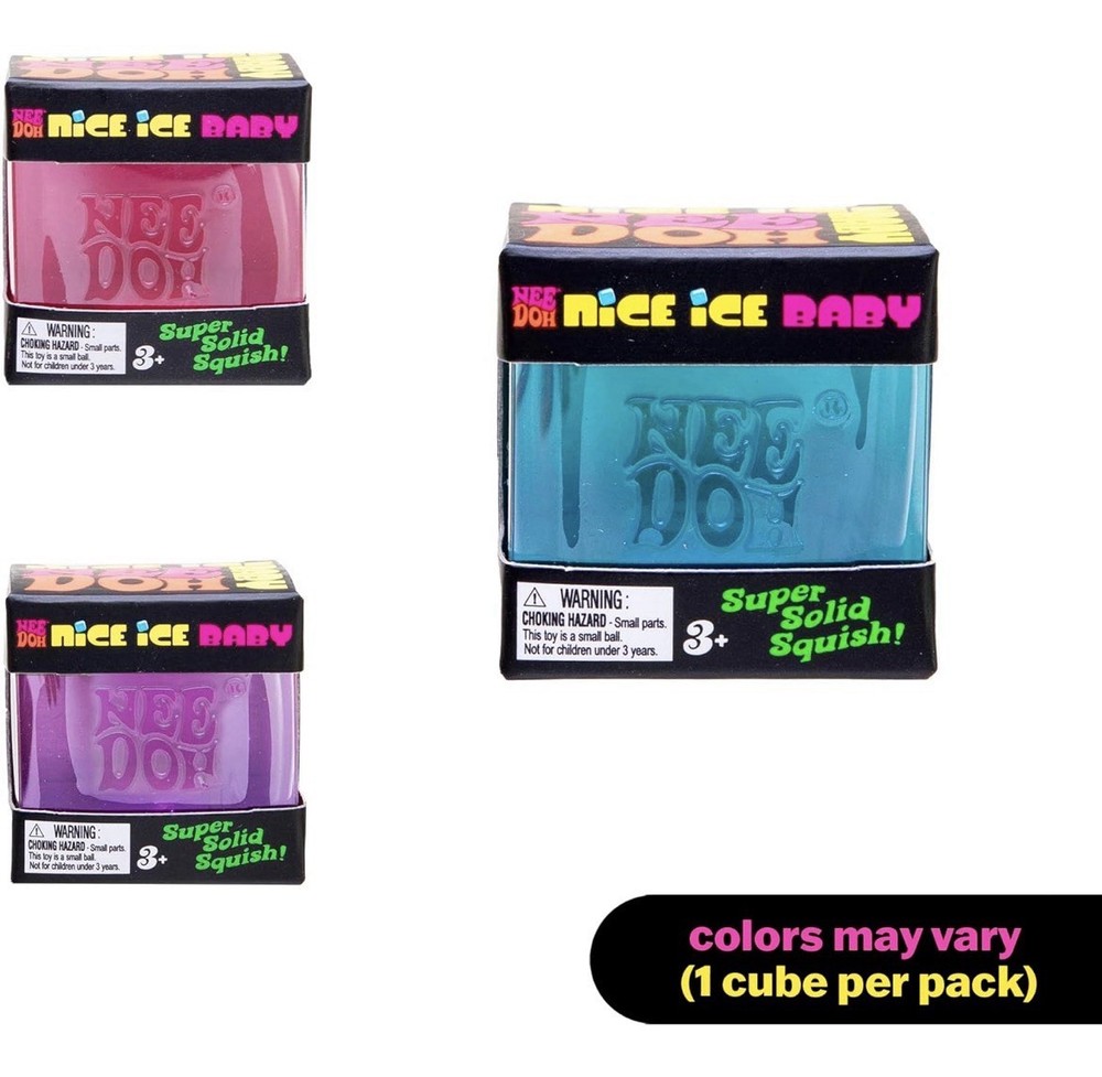 Nee Doh Nice Ice Baby Super Solid Squish Cube Blue Pink Purple