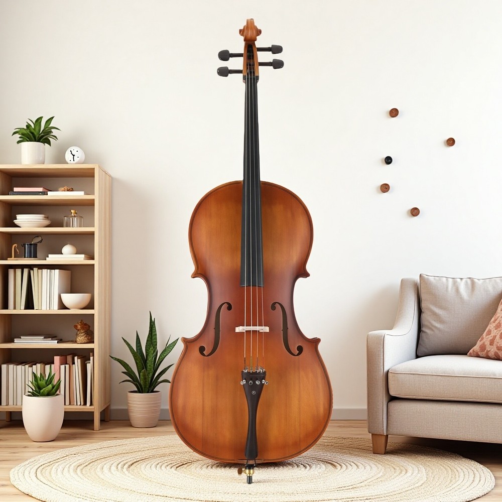 4/4 Full Size Solid Spruce Top Beginner Acoustic Cello Set - Bag Antiqued Bow