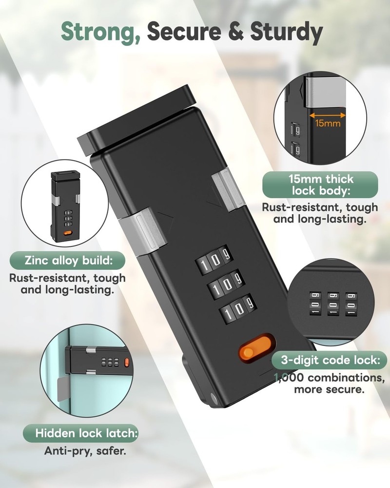 90 Degree Barn Door Combination Lock 3 Digit Password Keyless Gate Latch PC