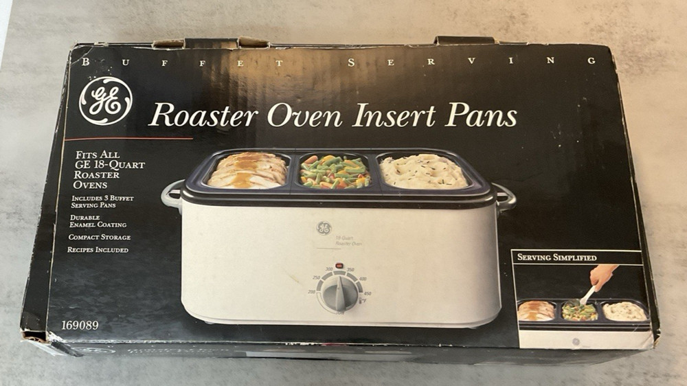 GE Roaster Oven Insert Pan 18 Qt #169089 3 Compartment Replacement Open Box