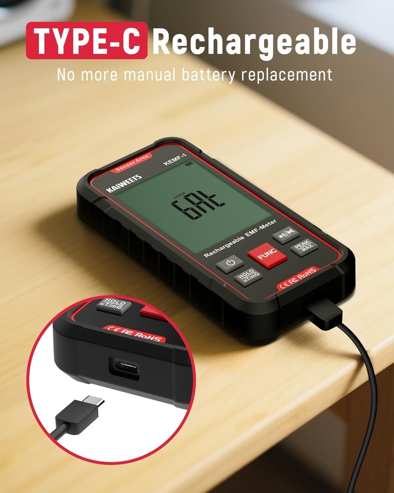 Rechargeable Three-in-One Handheld Electromagnetic Field Meter