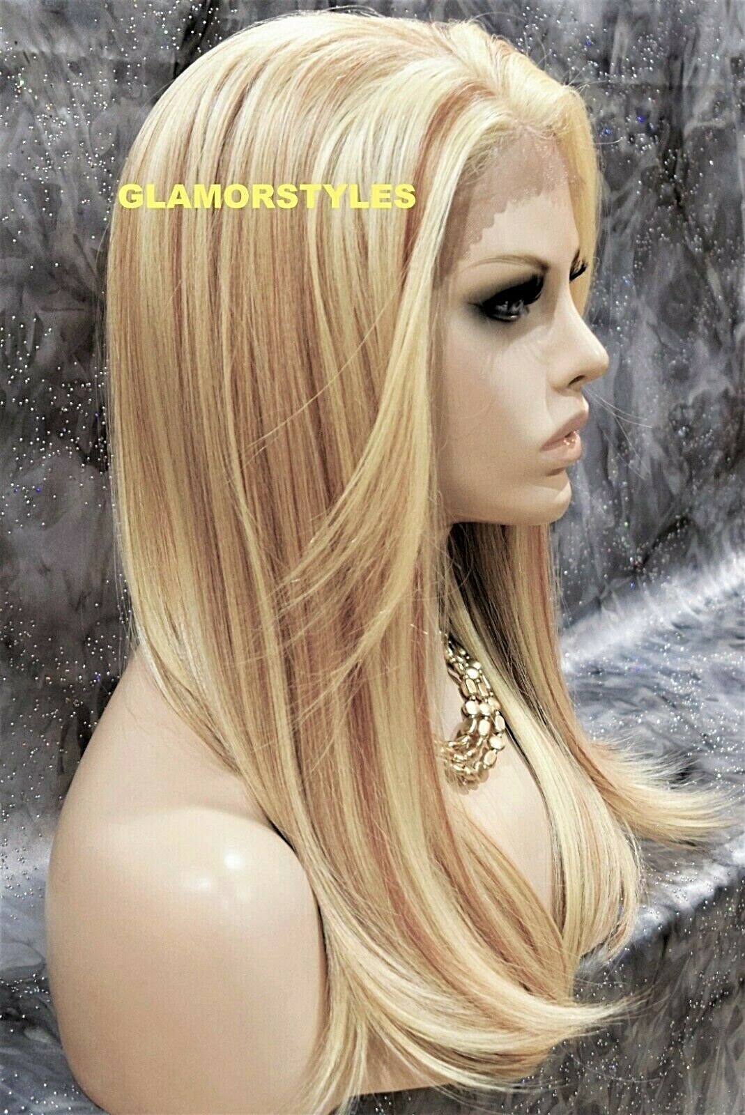 LACE FRONT FULL WIG LONG STRAIGHT LAYERED MIDDLE PART BLEACH BLONDE MIX HEAT OK