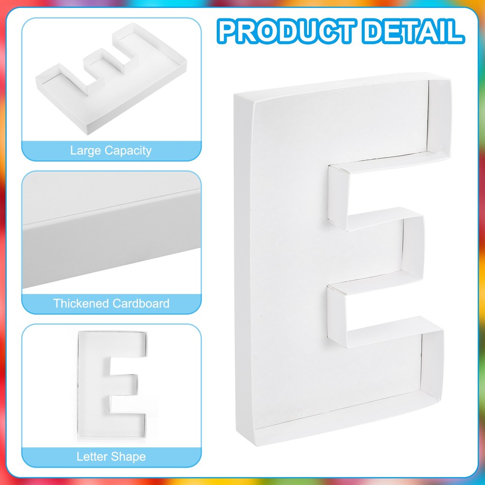 10" Cardboard Letter E, Paper Box Fillable Tray Container, White