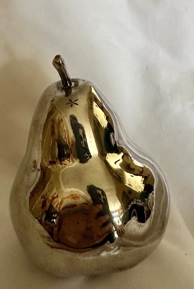 Vintage Silver-plated Pear Sculpture Casted From Real Fruit MCM Decor 4”