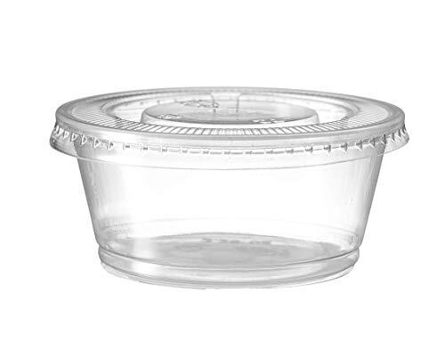 100 Pack Portion Disposable Plastic Cups with Lids for Meal Prep, Salad Dressing