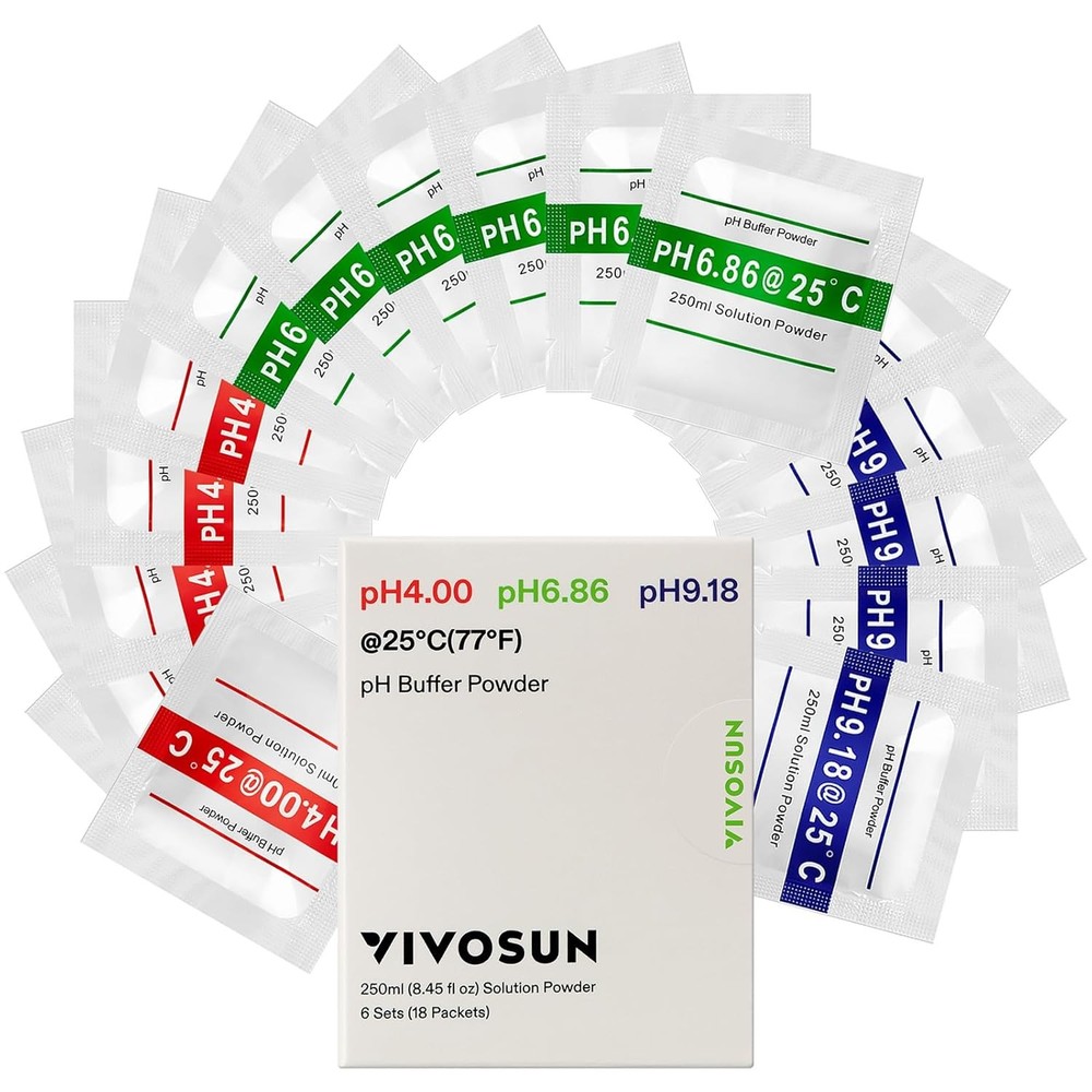 VIVOSUN 18-Pack pH Meter Buffer Solution Powder, 6.86/4.00/9.18, pH...