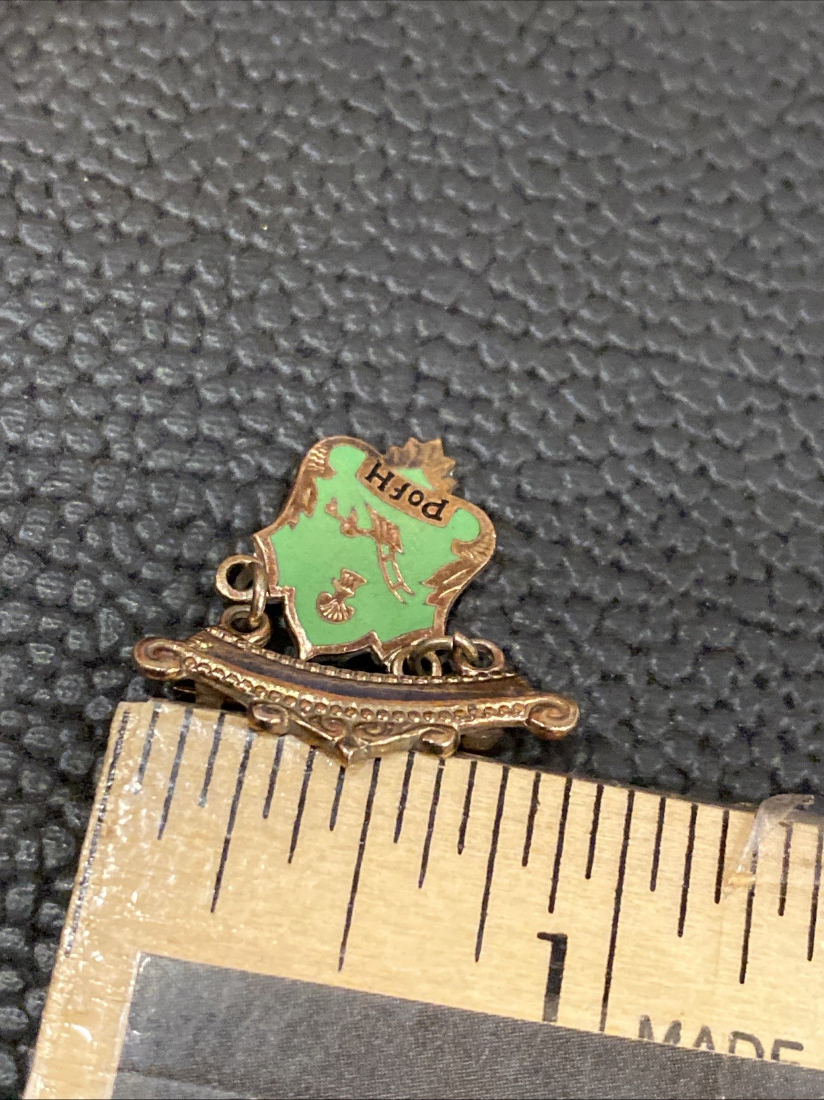 Vtg Antique P of H Patron Of Husbandry Green Enamel Dangle Shield Crest Logo Pin