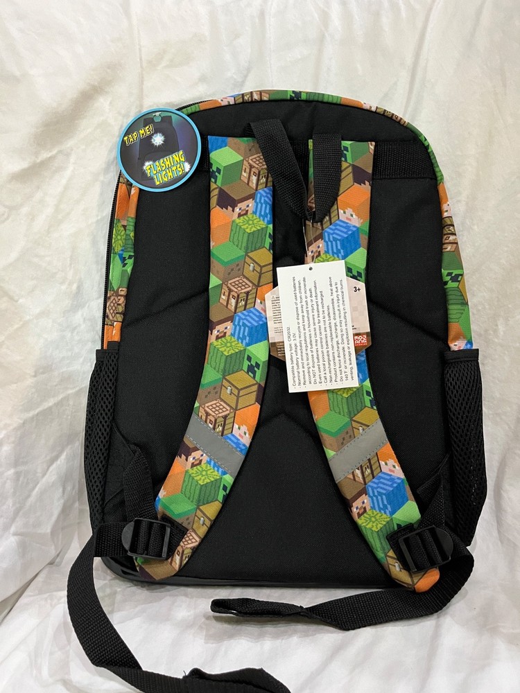 Minecraft Creeper "Create, Survive, Explore" Boys' 17" Light Up Backpack New