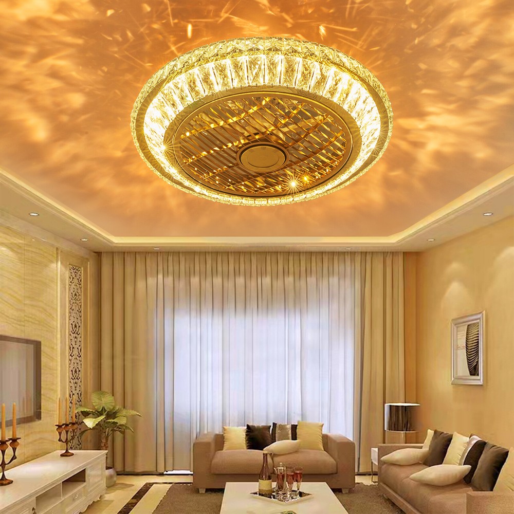 Circulation Crystal Ceiling Fan with Dimmable Light 72W Remote Control Modern