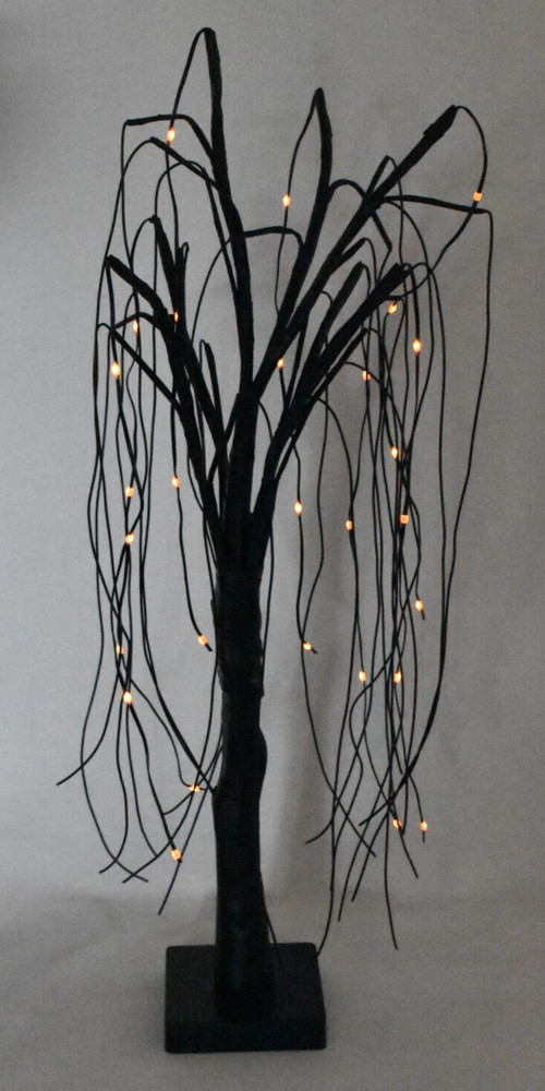 Lit Tree Weeping Willow Drooping 23" Halloween Black Battery Lighted Spooky