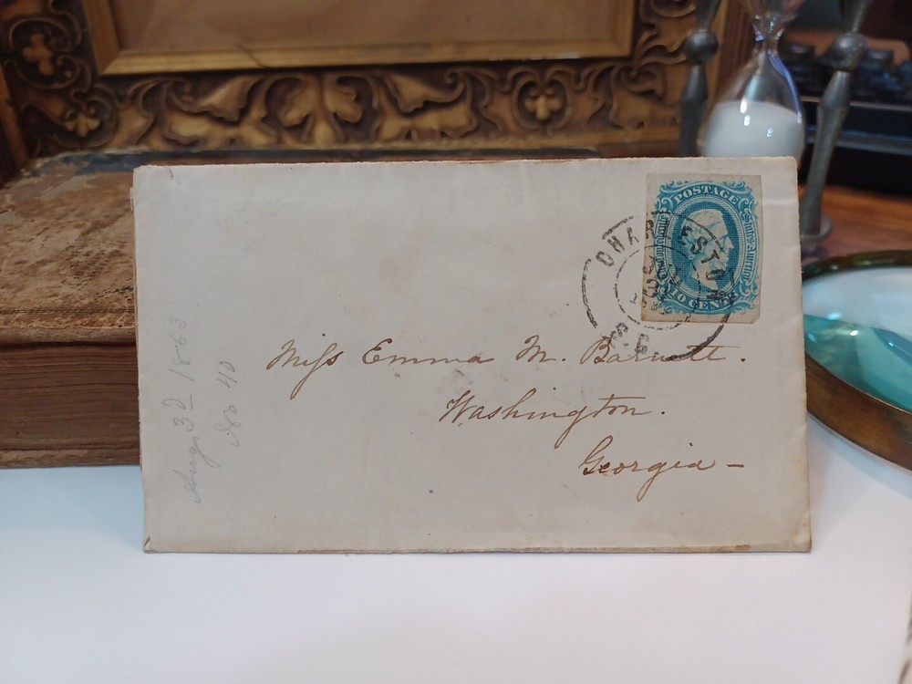1863, 10 Cent Confederate State Blue Jefferson Davis Antique Stamp Postal Mail
