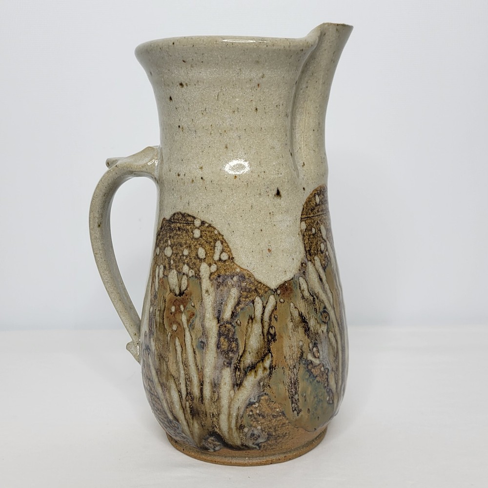 Studio Art Pottery Speckled Grey Drip Glazed 8.5" Pitcher Signed Hauser