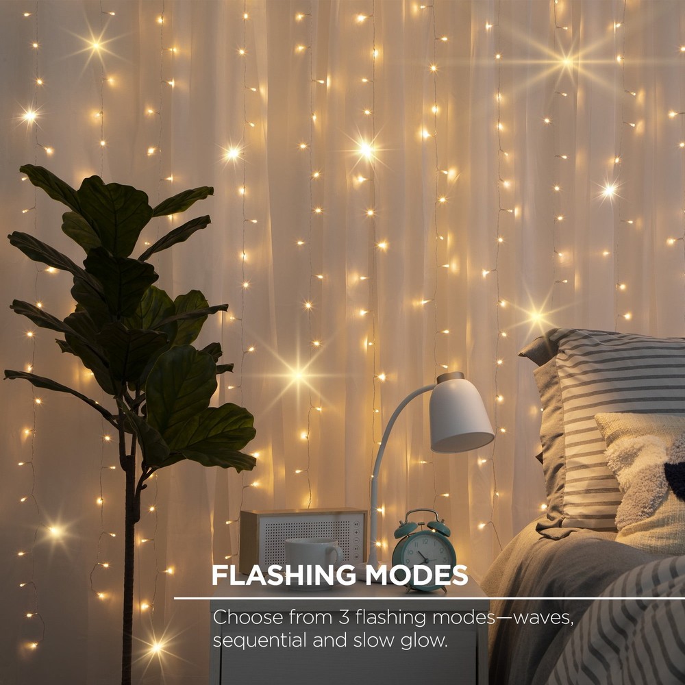 200-Count Warm White LED Curtain String Lights W/ Remote USB-Powered Indoor Use