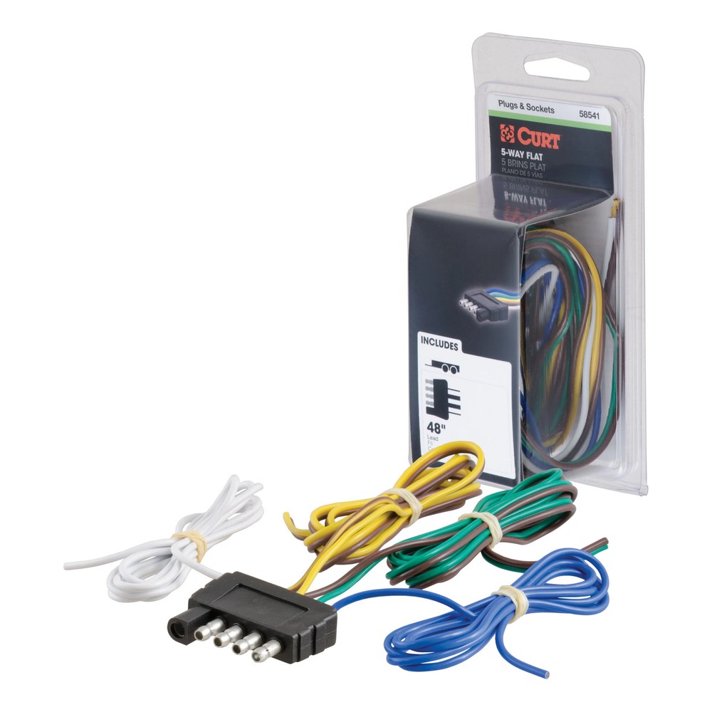 Curt 5-Way Flat Connector Plug with 48" Wires (Trailer Side, Packaged)