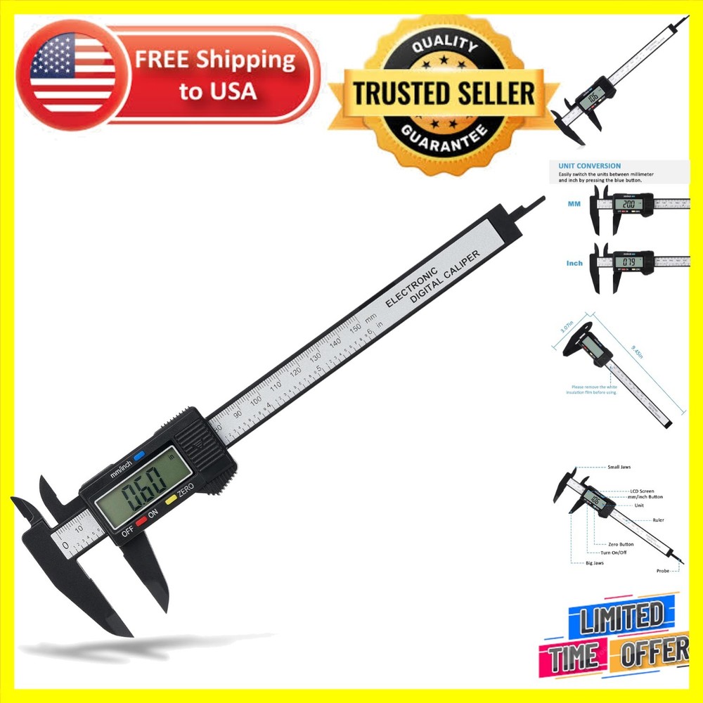 Precision Digital Caliper, 0-6 Inch Measuring Tool with Large LCD Display