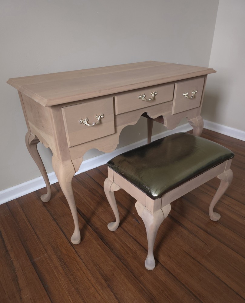 Glam Neoclassical Solid Cherry Wood Desk with Stool | Louis Philippe Inspired