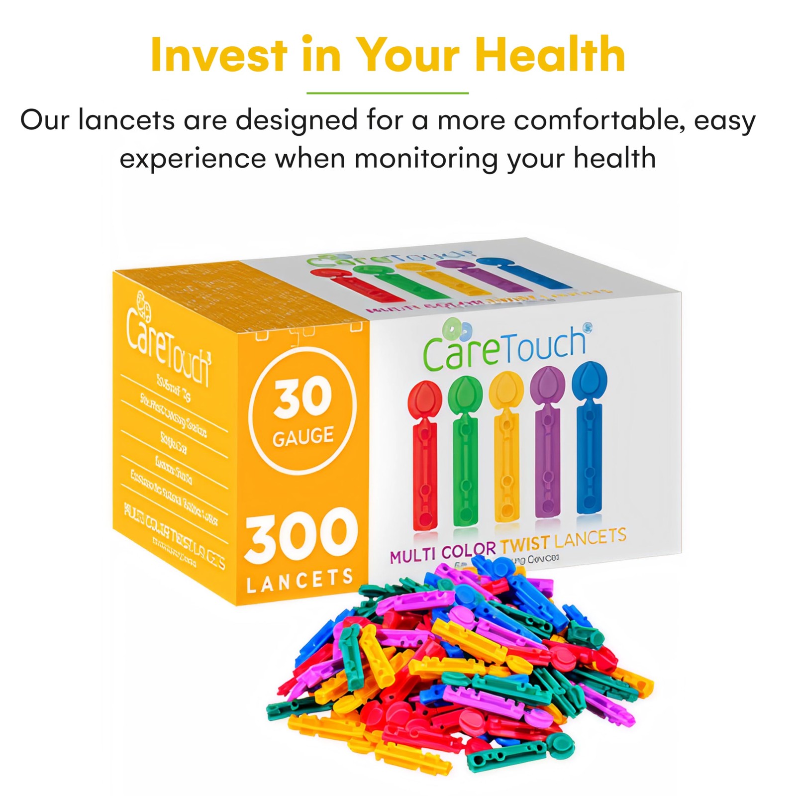 Lancets for Diabetes Testing - 30 Gauge 300 Count (Pack of 1), Multicolored