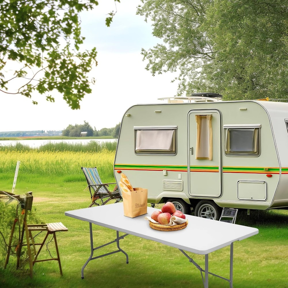 Folding Table 6ft Portable Heavy Duty Plastic Fold-in-Half Utility Foldable