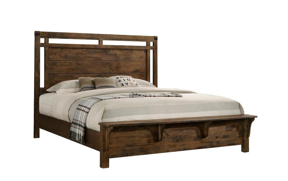 3pc Rustic Style Bedroom Set Brown Queen Panel Bed Chest Nightstand Solid Wood