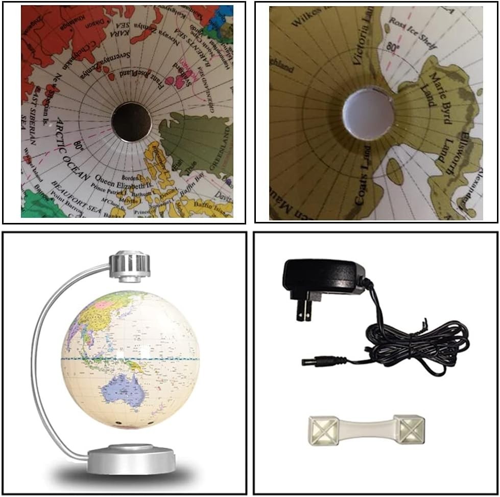 Floating 8" World Map Globe Magnetic Levitation LED Illuminated White