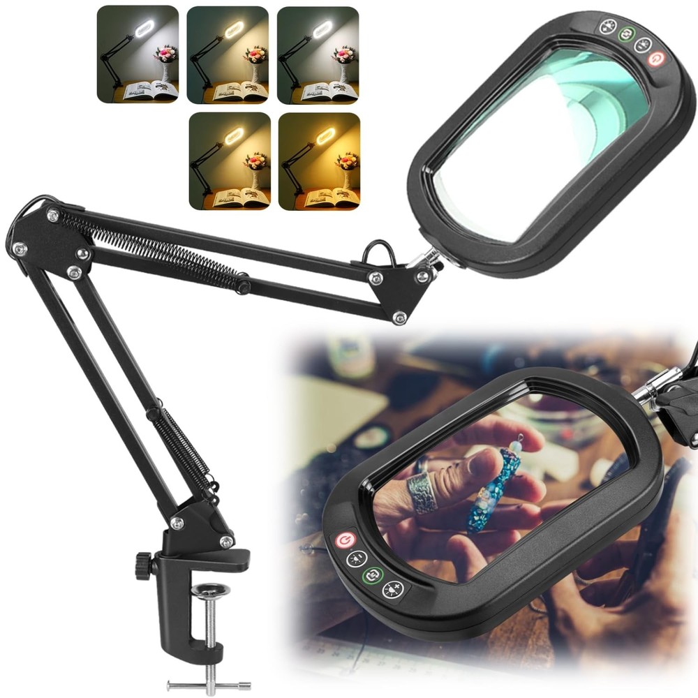 10X Magnifying Glass with Light, Rectangle Real Glass, 5 Color Modes Stepless...