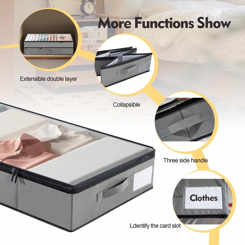 Large Under Bed Storage Containers, 2-Pack Double Layer Underbed Storage Bins...