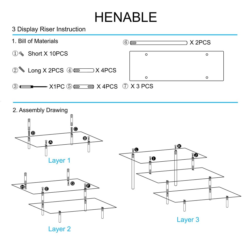 HENABLE 2PCS Acrylic Display Risers, 3 Tier Clear Cupcake Stand Risers, Organ...