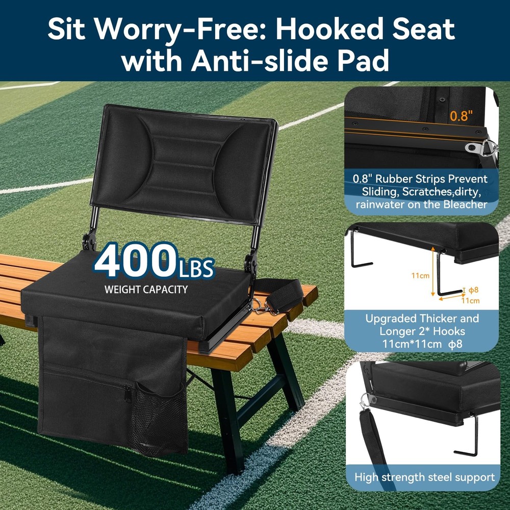 Extra Wide Stadium Seat with Back Support | Adjustable High Back & Thick Padd...