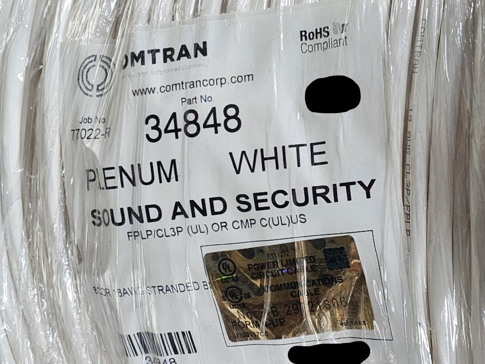 ComTran 34848 18/8C Plenum Stranded Security/Alarm/Control Cable CMP White /50ft