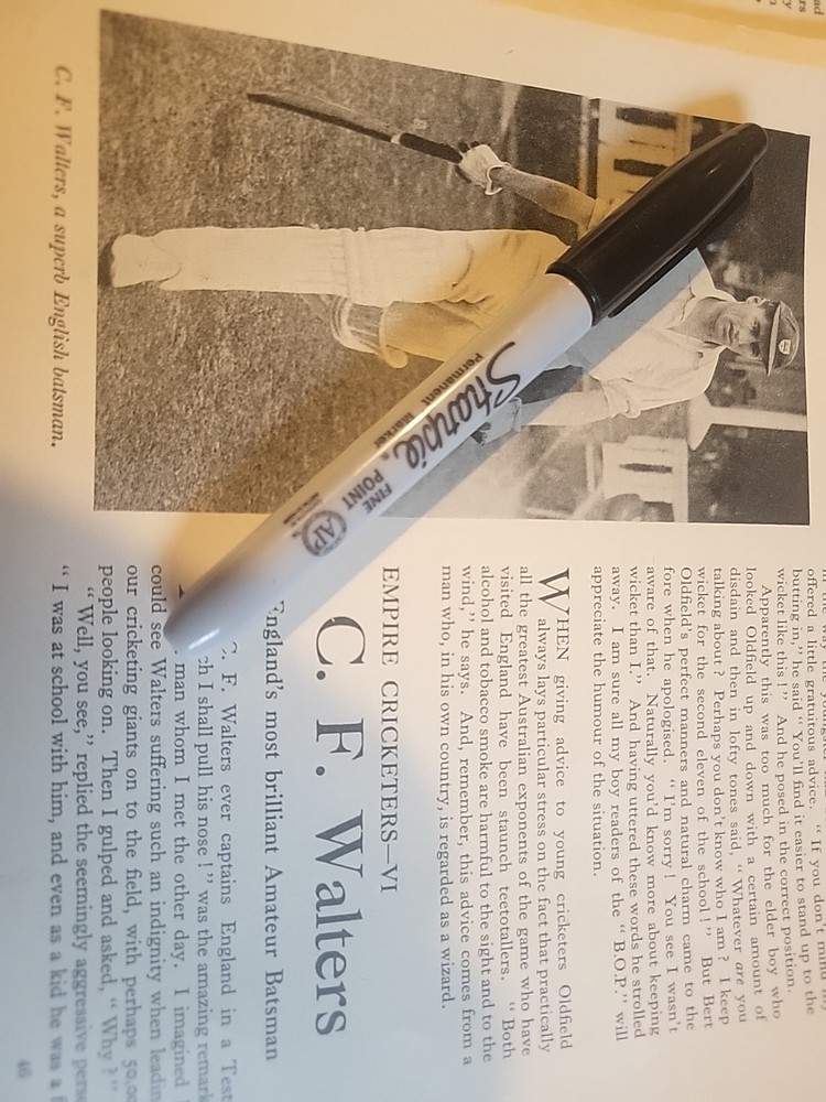 1935 Article William Albert Oldfield, Cf Walters Cricket