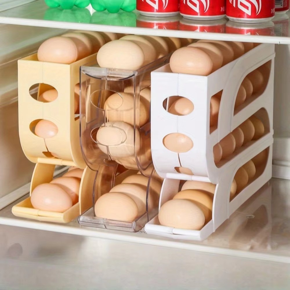 Egg Dispenser Automatic Rolling Egg Tray Organizer, Space Saving Refrigerator