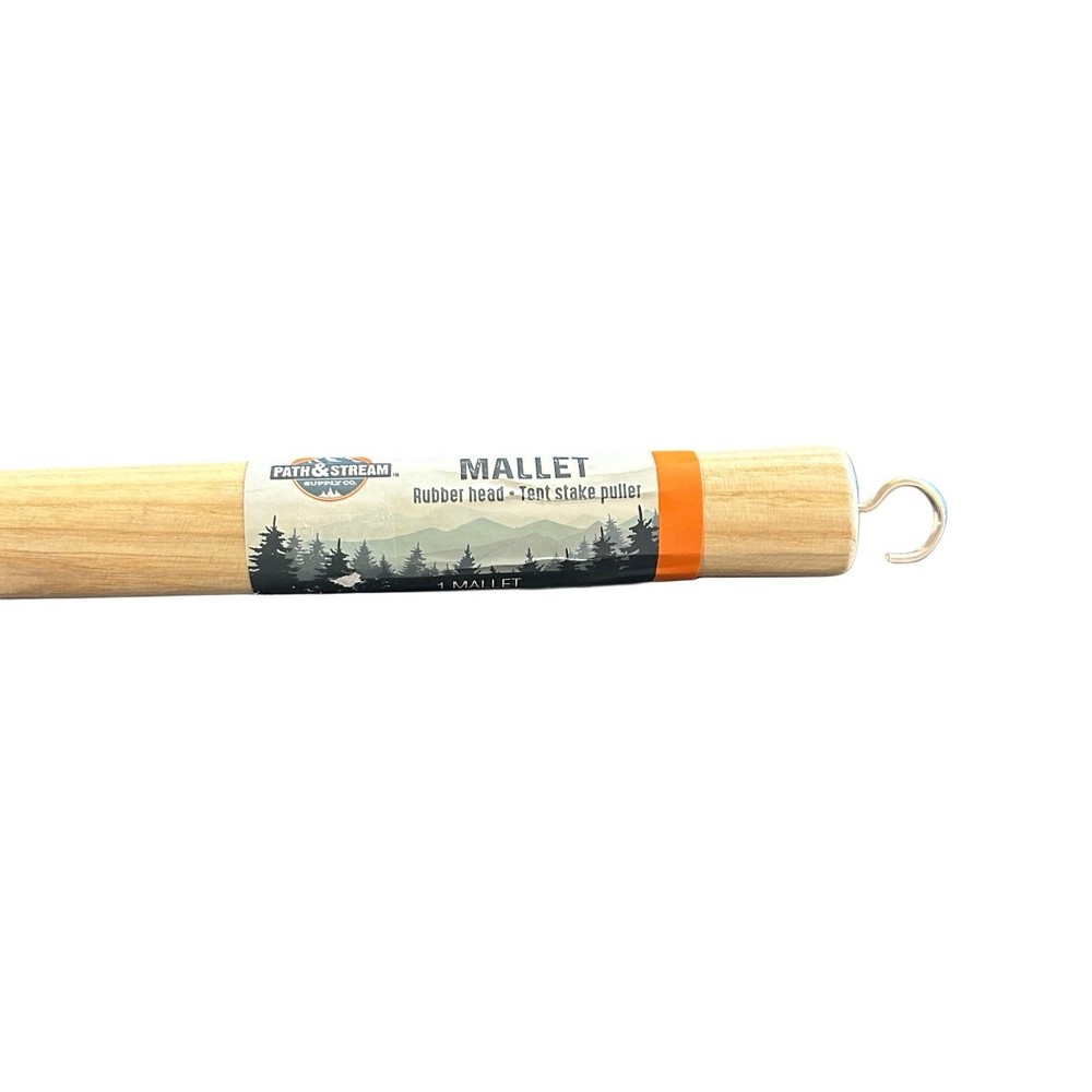 Tent Stake Mallet & Puller Rubber Head Wood Handle Path & Stream New 12”