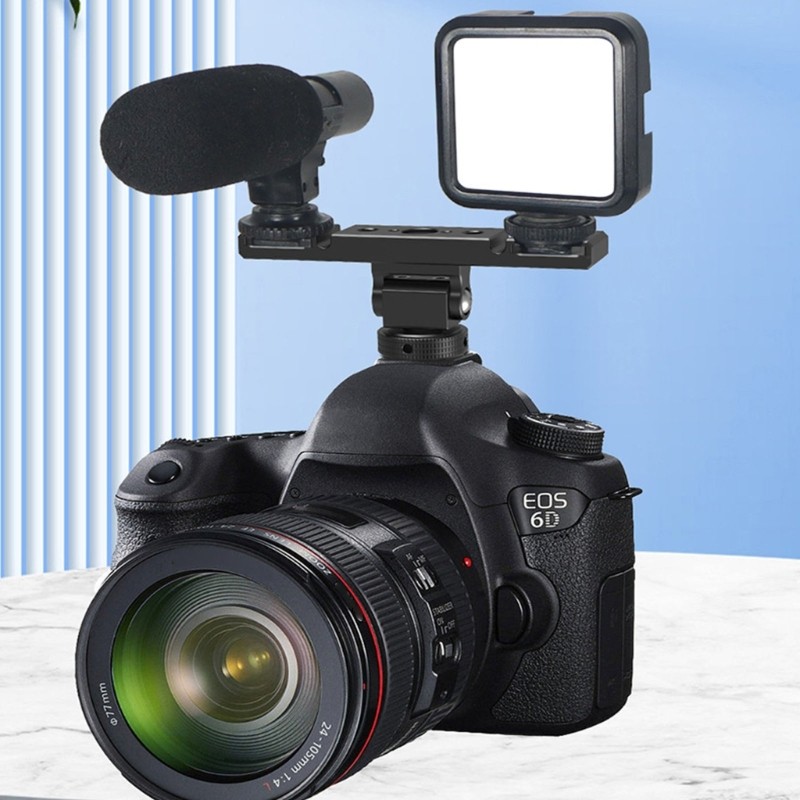 Double Cold Shoe Mount Extension Bar Aluminum Camera Brackets For DSLR Devices