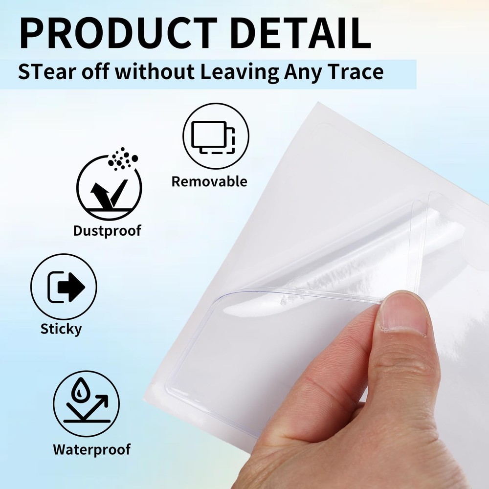 Clear Adhesive Index Card Pockets 50 Pack, PVC Holders | Easy Top Open Loading