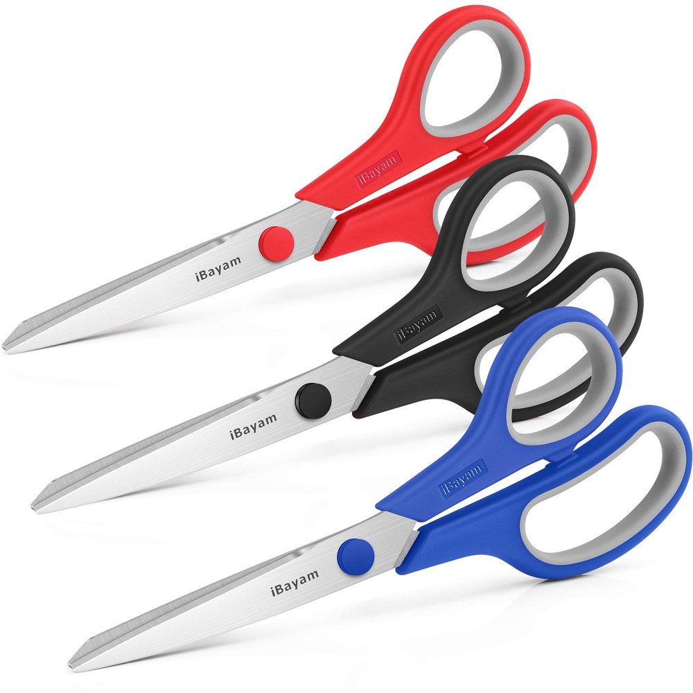 Scissors, iBayam 8" All Purpose Scissors Bulk 3-Pack, Ultra Sharp 2.5mm Thick...