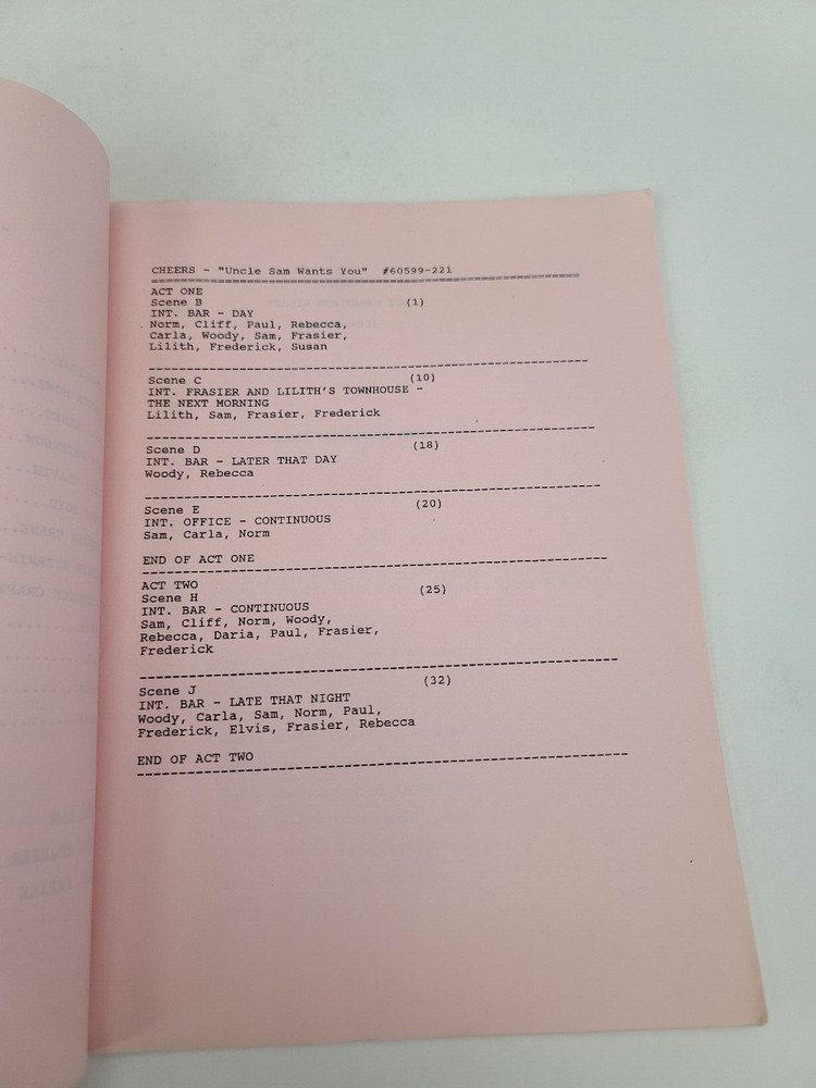 CHEERS / Dan Staley 1991 TV Script, Chris Graves "Uncle Sam Wants You"