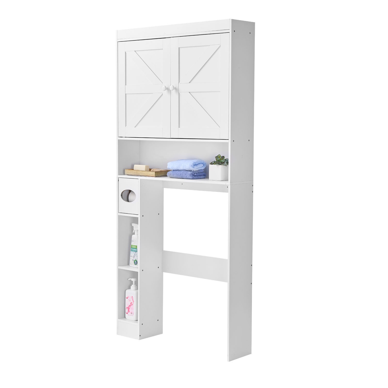 Over The Toilet Storage Cabinet for Bathroom with Adjustable Shelf White 67.4" H