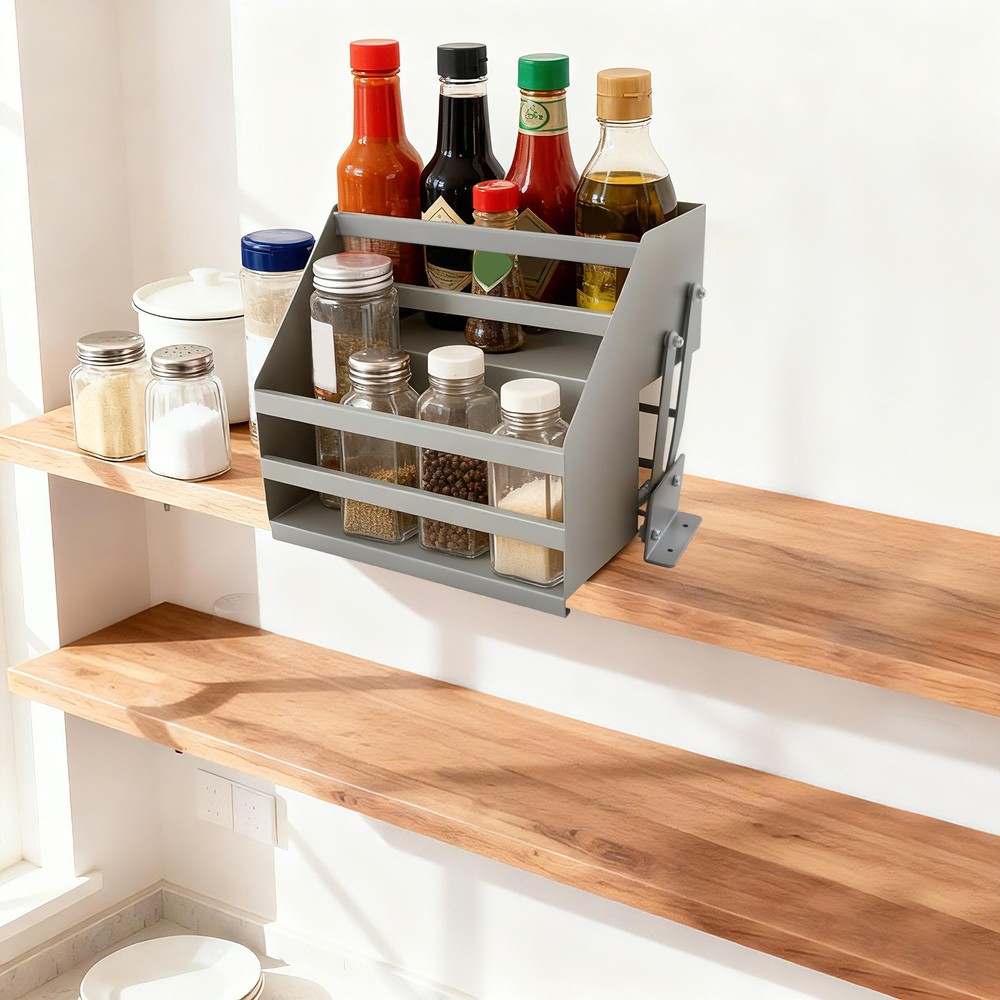 Pull Down Cabinet Organizer 2 Tier Pull-Out Cabinet Wall Shelf Spice Dishes Rack