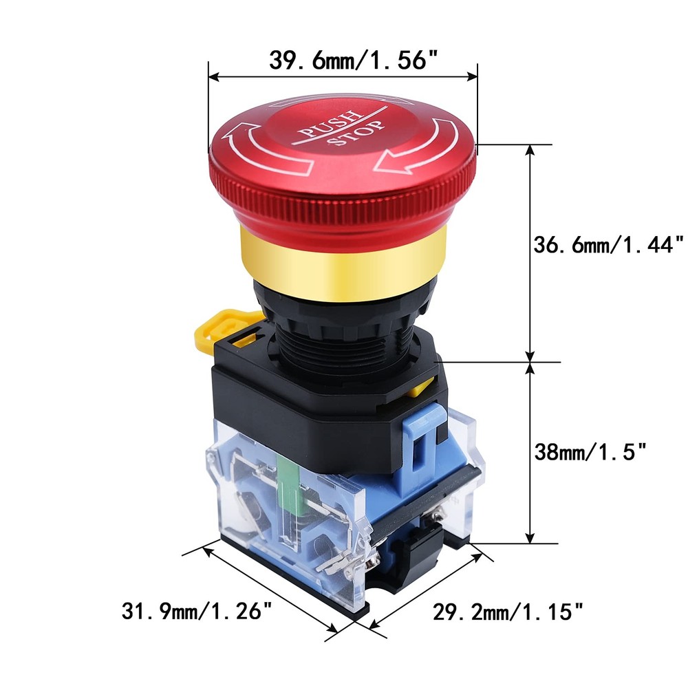 mxuteuk 22mm Metal Latching Emergency Stop Push Button Switch e Stop Button E...